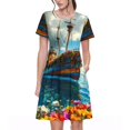 thumbnail image 1 of Fotbe Floral Ship On Ocean Pattern Dress Casual Womens Fashion Short Sleeve Maxi Dress T Shirt Dress Striped Long Color Block Maxi Dress, 1 of 6