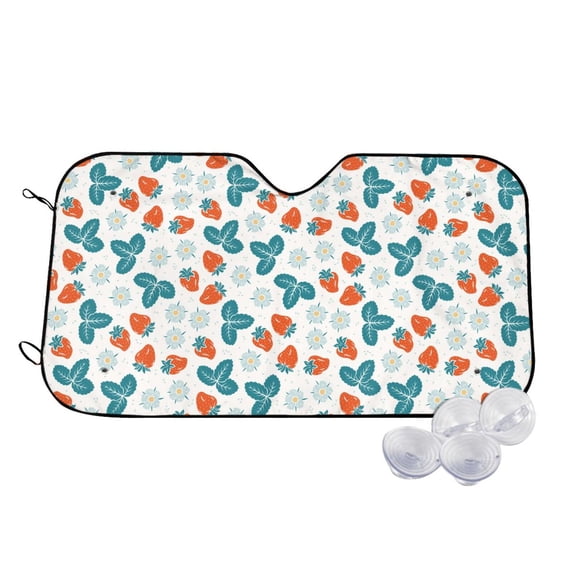 Fotbe Floral Strawberr Car Windshield Sunshade | Sun Visor Protector Front Window Shade, Keeps Out UV Rays, Keeps Your Vehicle Cool-Small