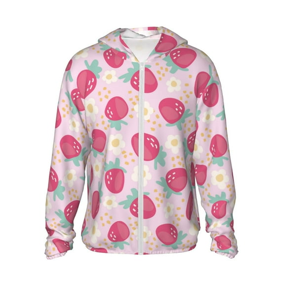 Fotbe Floral Strawberr Men's Women's UPF 50+ Sun Protection Jacket Hooded Cooling Shirt with Pockets Hiking Outdoor Performance-Small