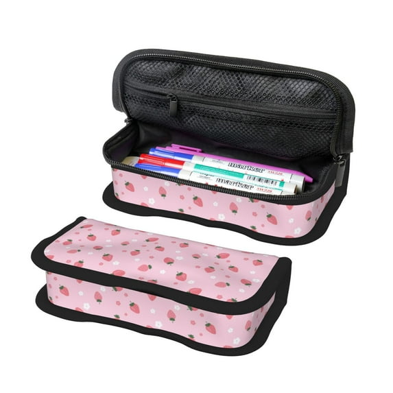 Fotbe Floral Strawberr Pattern Pencil Case,Canvas Pen Case, Multi- Slot Pencil Pouch, Portable Pencil Bag, Pen Case for& Office, Makeup Bag ,Zipper Pouch