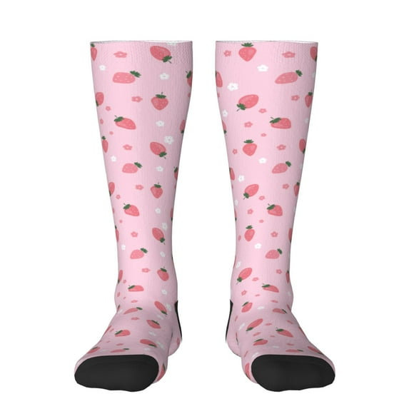 Fotbe Floral Strawberr print Women's Men's Novelty Crew Socks Cotton Socks Knee High Socks for Walking,Running,Nurses,Pregnancy