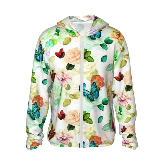 Fotbe Floral Vintage Men's Women's UPF 50+ Sun Protection Jacket Hooded Cooling Shirt with Pockets Hiking Outdoor Performance-Large