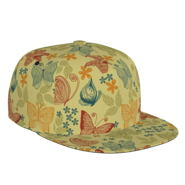 Fotbe Floral with Butterflies Flat Bill Visor Cap Classic Snapback Hat ...