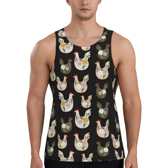 Fotbe Flowe Rooster Pattern Men's Quick Dry Workout Tank Top Gym Muscle Tee Fitness Bodybuilding Sleeveless T Shirt Breathable Workout Shirt-X-Large