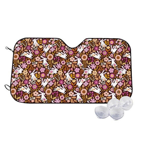 Fotbe Flower Bunny Car Windshield Sunshade | Sun Visor Protector Front Window Shade, Keeps Out UV Rays, Keeps Your Vehicle Cool-Small