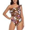 thumbnail image 1 of Fotbe Flower Bunny Women's One Piece Swimsuits One Shoulder Swimwear Ruched Tummy Control Bathing Suits Cutout Monokini-XX-Large, 1 of 7