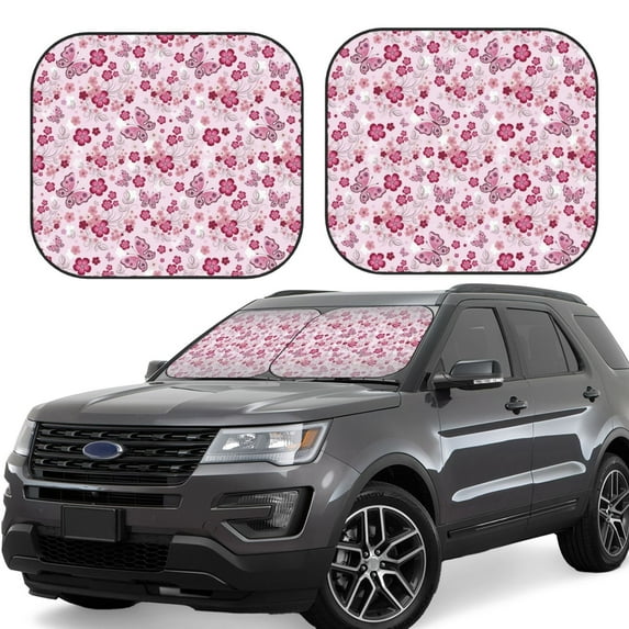 Fotbe Flower Butterfly 2-Piece Car Windshield Sun Shade | Sun Blocker for Car Windshield | Foldable Automotive Interior Accessories for Sun Protection-Small