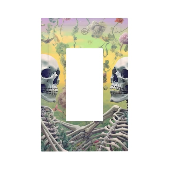 Fotbe Flower Butterfly Skull Couple Print Duplex Receptacle Wall Plate, 1-Gang 5.0" x3.0" Wall Outlet Covers, Dual Outlet Faceplates Covers, Color-matched Screws Included-Style U
