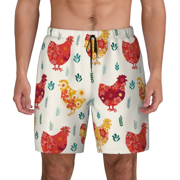 Fotbe Flower Chicken Men’s Swim Trunks Quick Dry Swim Shorts Board Shorts with Mesh Lining-Medium