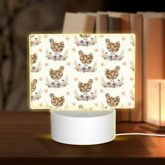 Fotbe Flower Chicken Pattern Acrylic Night Light Gift with 3 Color ModesTouch-Sensitive LED Lamp Perfect Gift for Mother's Day, Birthday, or Christmas
