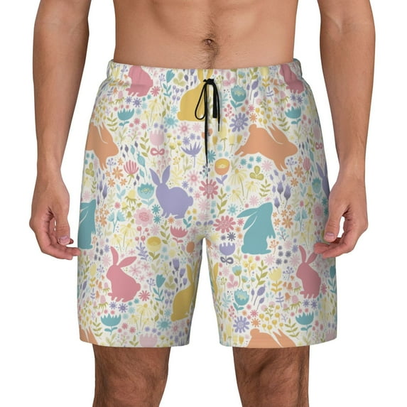 Fotbe Flower Color Rabbit Men’s Swim Trunks Quick Dry Swim Shorts Board Shorts with Mesh Lining-Medium