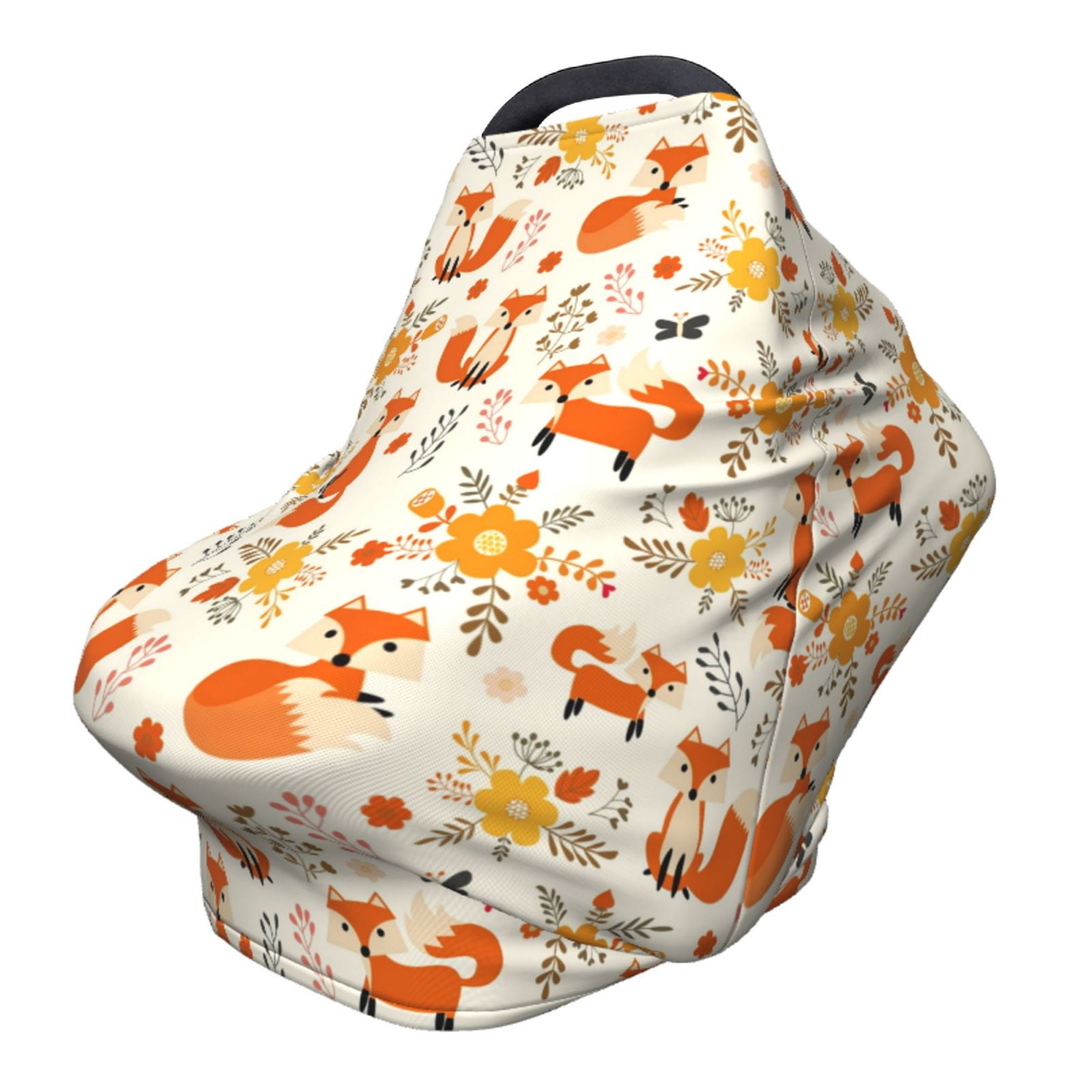 Fotbe Flower Fox Pattern Car Seat Covers for Babies, Nursing Breastfeeding Cover Infant Carseat Canopy, Soft Stretchy Carrier Cover