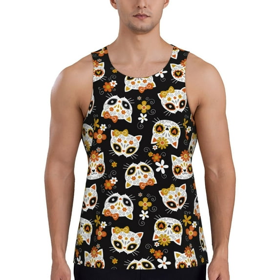 Fotbe Flower Fox Pattern Men's Quick Dry Workout Tank Top Gym Muscle Tee Fitness Bodybuilding Sleeveless T Shirt Breathable Workout Shirt-Small