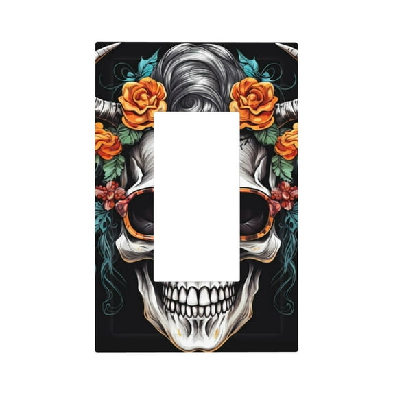 Fotbe Flower Horn Skull A Print Duplex Receptacle Wall Plate, 1-Gang 5.0" x3.0" Wall Outlet Covers, Dual Outlet Faceplates Covers, Color-matched Screws Included-Style U