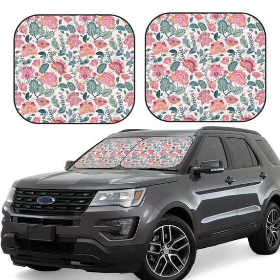 Fotbe Flower Leaves 2-Piece Car Windshield Sun Shade | Sun Blocker for Car Windshield | Foldable Automotive Interior Accessories for Sun Protection-Medium
