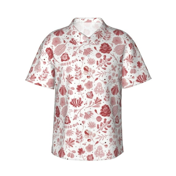 Fotbe Flower Leaves Hawaiian Shirt for Men Unisex Summer Beach Casual Short Sleeve Cotton Linen Button Down Shirts-Large
