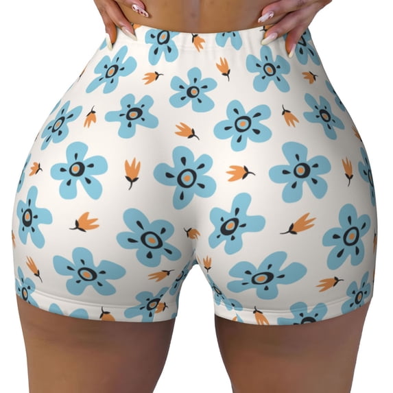 Fotbe Flower Leaves Seamless Shorts, Womens Workout Shorts High Waist Stretch Booty Short for Gym/Yoga/Running/Biking-Small