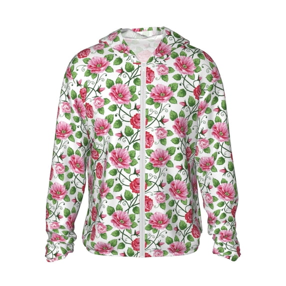 Fotbe Flower Men's Women's UPF 50+ Sun Protection Jacket Hooded Cooling Shirt with Pockets Hiking Outdoor Performance-