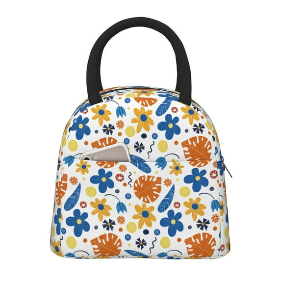 Fotbe Flower Pattern Lunch Bag, Insulated Lunch Box, Small Leakproof Cooler Food Lunch Containers Reusable High Capacity Lunch Tote Bags for Work, Travel, Outdoor