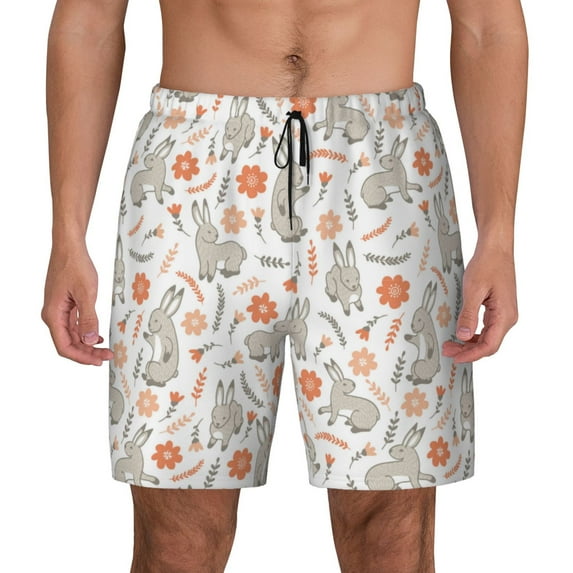 Fotbe Flower Rabbit Men’s Swim Trunks Quick Dry Swim Shorts Board Shorts with Mesh Lining-Small