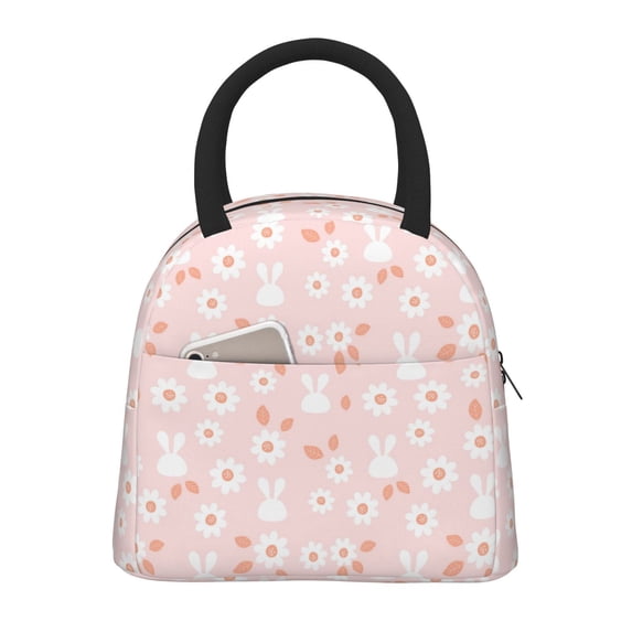 Fotbe Flower Rabbit Pattern Lunch Bag, Insulated Lunch Box, Small Leakproof Cooler Food Lunch Containers Reusable High Capacity Lunch Tote Bags for Work, Travel, Outdoor