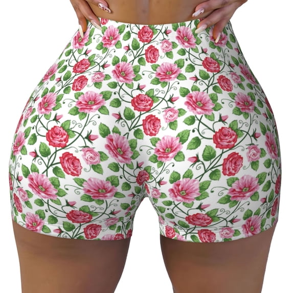 Fotbe Flower Seamless Shorts, Womens Workout Shorts High Waist Stretch Booty Short for Gym/Yoga/Running/Biking-XX-Large