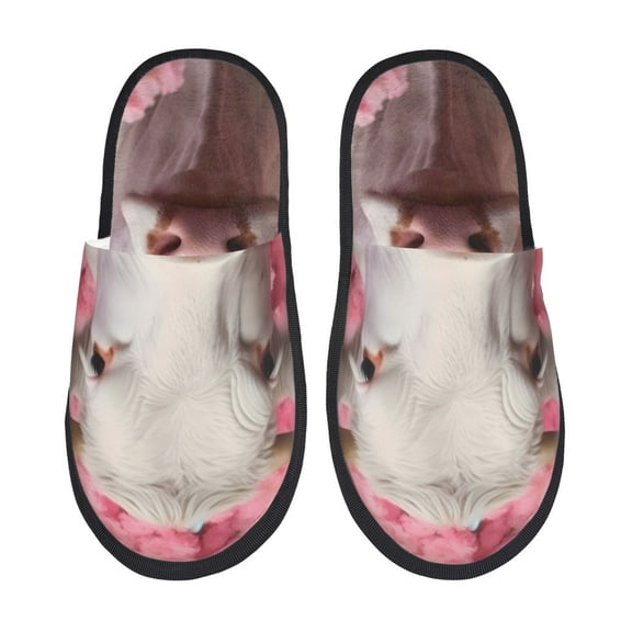 Fotbe Flower White Cow Pattern Women's Fuzzy Slippers Plush Slippers Fluffy Winter House Shoes Indoor and Outdoor-Medium