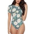 thumbnail image 1 of Fotbe Flower Women's Crew Neck Short Sleeves Bodysuit Tops Round Neck Slim Sleeveless Soft Comfortable Basic-X-Large, 1 of 9