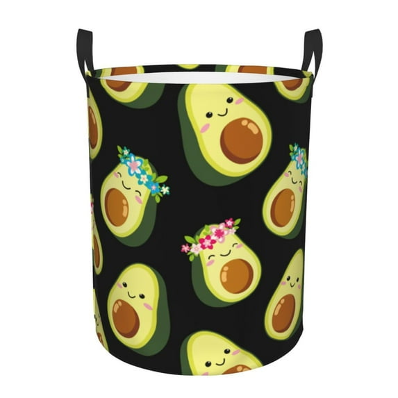 Fotbe Flowers Avocado Laundry Basket with Handles, Waterproof Large Laundry Hamper, Wash Bag for Corner Dorm, Rolling Laundry Basket with Handles-Small