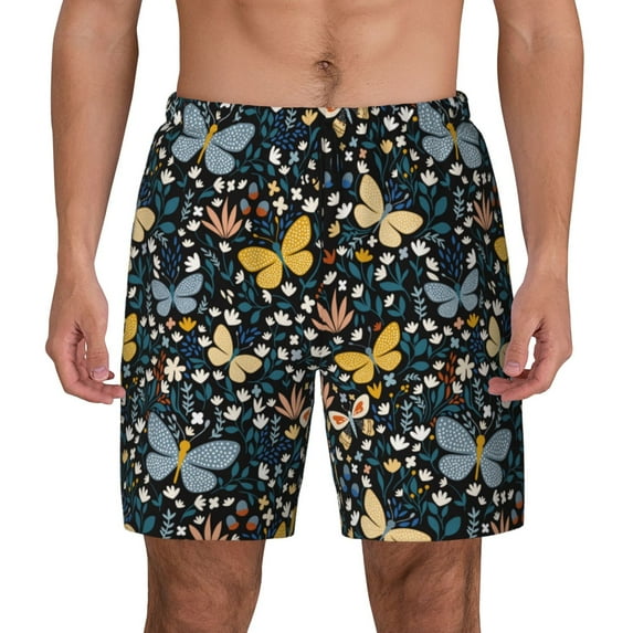 Fotbe Flowers Butterfly Men’s Swim Trunks Quick Dry Swim Shorts Board Shorts with Mesh Lining-X-Large