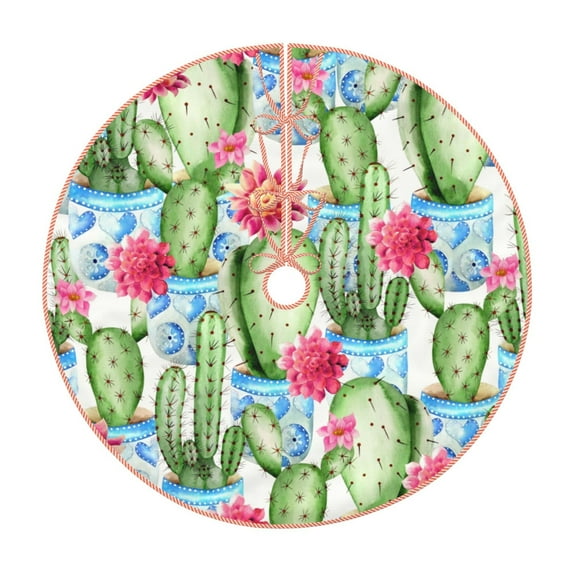 Fotbe Flowers and Cactus Pattern Christmas Tree Skirt, Tree Skirts Plush Christmas Decorations, Christmas Tree Skirts Xmas Decorations Holiday Party Decor-36"