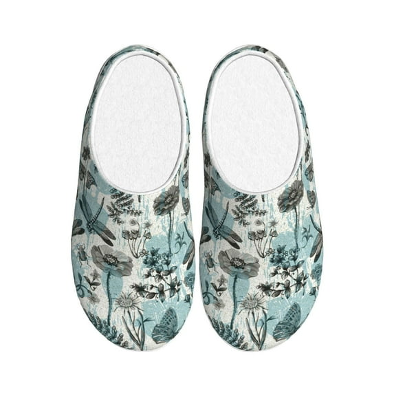 Fotbe Flowers In Vintage Pattern Women's Fuzzy Curly Fur Memory Foam Loafer Slippers Indoor Outdoor Slippers Winter Home Shoes-46/47
