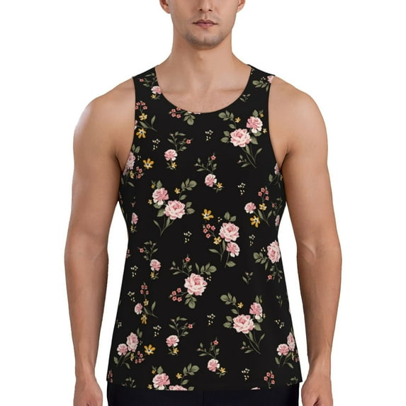 Fotbe Flowers Pattern Men's Quick Dry Workout Tank Top Gym Muscle Tee Fitness Bodybuilding Sleeveless T Shirt Breathable Workout Shirt-