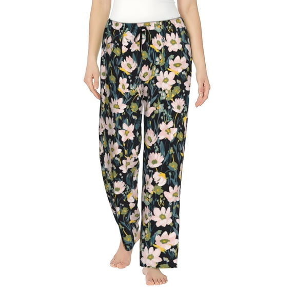 Fotbe Flowers Women's Pajama Pants,Sleepwear Pants,Pj Bottoms Drawstring And Pockets-Medium
