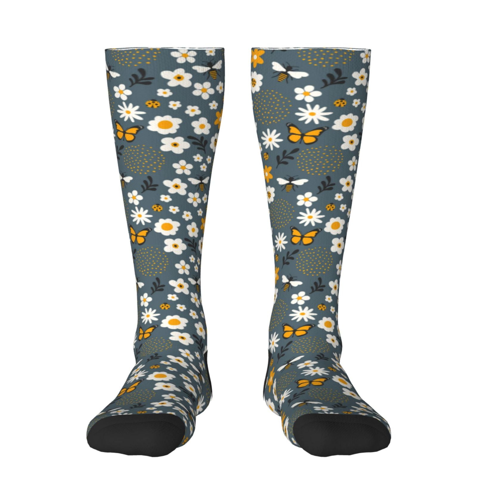 Fotbe Flowers and Bee print Women's Men's Novelty Crew Socks Cotton ...