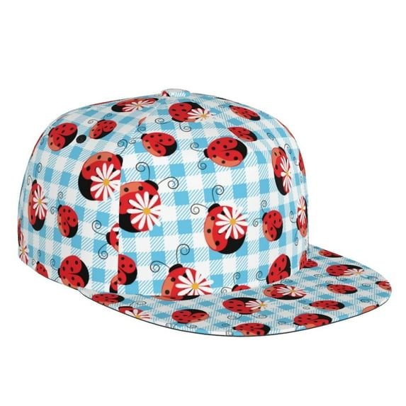 Fotbe Flowers and Lady Bugs Flat Bill Visor Cap Classic Snapback Hat Polyester Foam Trucker Hat Trucker Cap Adjustable Baseball Cap