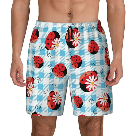 Fotbe Flowers and Lady Bugs Men’s Swim Trunks Quick Dry Swim Shorts Board Shorts with Mesh Lining-X-Large