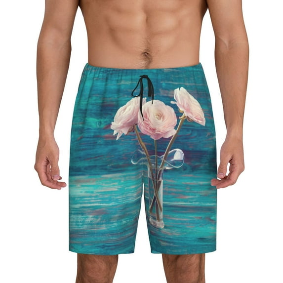 Fotbe Flowers in Glass Vase Pajama Shorts for Men, Men's Pajama Bottoms, Sleepwear,Short Pajama Pants-4X-Large