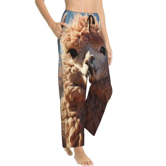 Fotbe Fluffy Alpaca Mountain Meadow Women's Pajama Pants,Sleepwear Pants,Pj Bottoms Drawstring And Pockets-