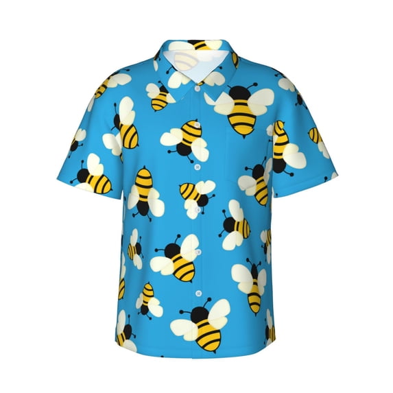Fotbe Flying Bees Hawaiian Shirt For Men Unisex Summer Beach Casual Short Sleeve Cotton Linen Button Down Shirts-Xx-Large
