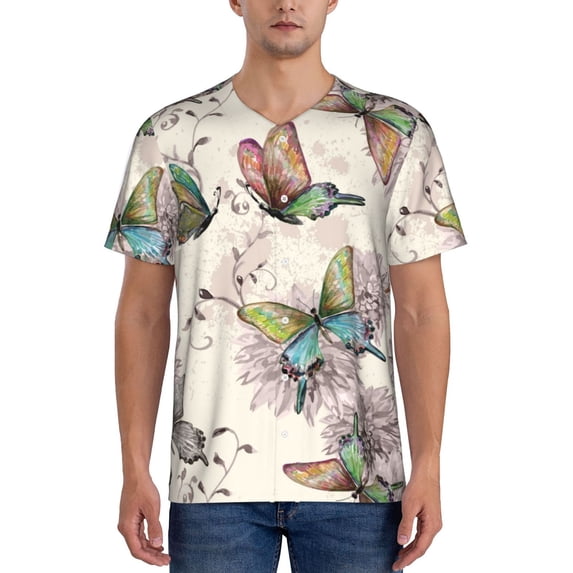 Fotbe Flying Butterflies-1 Baseball Jersey Shirt for Men and Women, Casual Short Sleeves Button Down T-Shirt-3X-Large