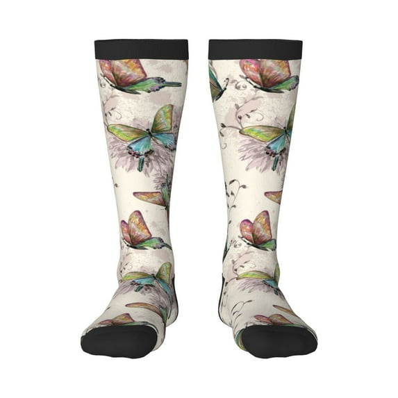 Fotbe Flying Butterflies-1 print Women's Men's Novelty Crew Socks Cotton Socks Knee High Socks for Walking,Running,Nurses,Pregnancy