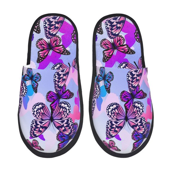 Fotbe Flying Butterflies Pattern Women's Fuzzy Slippers Plush Slippers Fluffy Winter House Shoes Indoor and Outdoor-Large