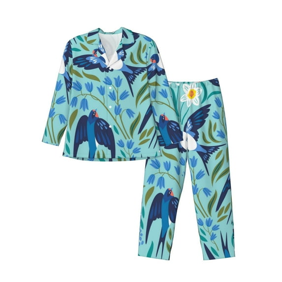 Fotbe Flying Swallows Pattern Long Sleeve Pajama Set for Men,Sleepwear Set,2-piece Loungewear Set,Soft PJs Comfy Nightwear with Pockets-Medium