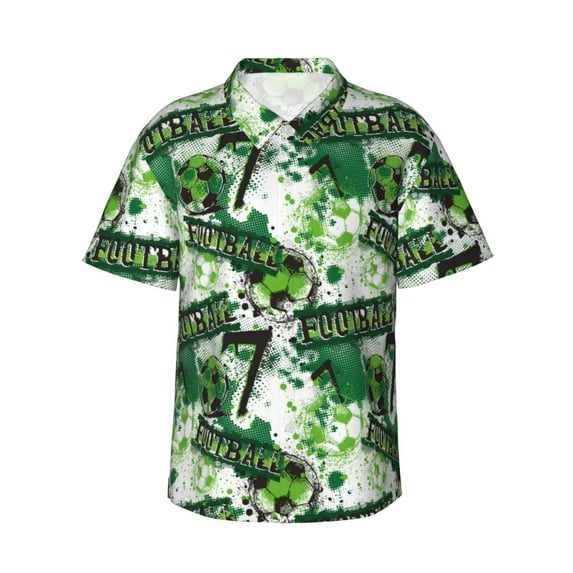 Fotbe Football 7 Hawaiian Shirt for Men Unisex Summer Beach Casual Short Sleeve Cotton Linen Button Down Shirts-X-Large
