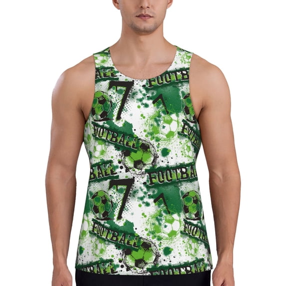 Fotbe Football 7 Pattern Men's Quick Dry Workout Tank Top Gym Muscle Tee Fitness Bodybuilding Sleeveless T Shirt Breathable Workout Shirt-