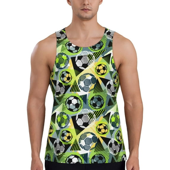 Fotbe Football Doodle Pattern Men's Quick Dry Workout Tank Top Gym Muscle Tee Fitness Bodybuilding Sleeveless T Shirt Breathable Workout Shirt-