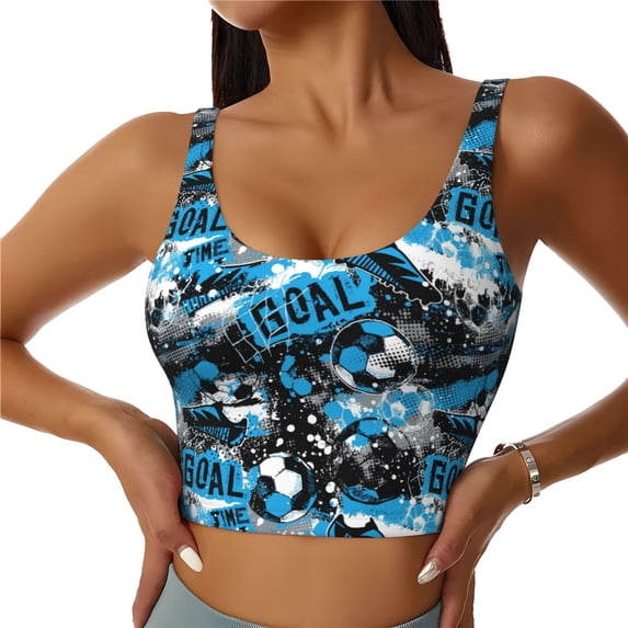 Fotbe Football Time Pattern Womens' Sports Bra Longline Wirefree Padded with Medium Support Sports Moisture-Wicking Workou Vest,Tank Top-Small