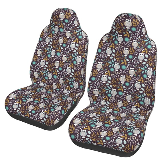 Fotbe Forest Cute Owl Pattern Automotive Seat Covers for Cars Trucks and SUVs – Car Seat Covers for Front Seats,Protective Seat Covers,Vehicle Seat Covers, Set of 2