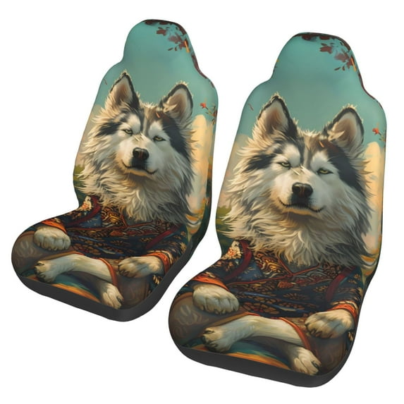 Fotbe Forest Maple Leaf Husky Pattern Automotive Seat Covers for Cars Trucks and SUVs – Car Seat Covers for Front Seats,Protective Seat Covers,Vehicle Seat Covers, Set of 2